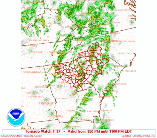 Tornado Watch #37 issued at 1951 UTC 28 March 2010