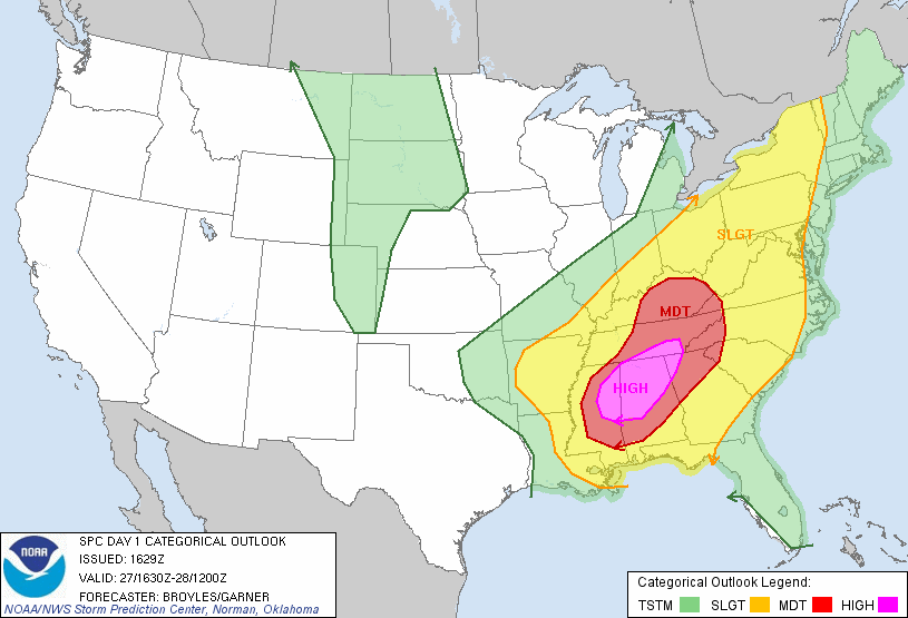 Day 1 Convective Outlook issued at 1629 UTC 27 April 2011
