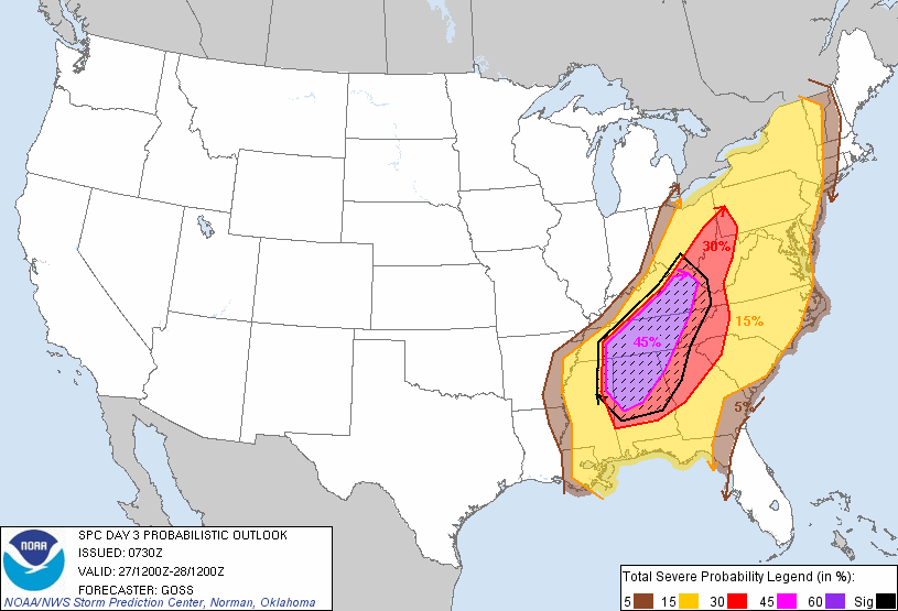 Day 3 Severe Weather Outlook issued at 0730 UTC on 25 April 2011