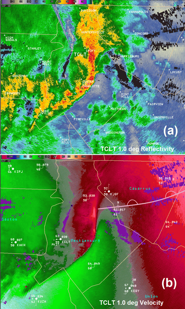 TCLT 1.0 degree base reflectivity and radial velocity at 0728 UTC on 3 March 2012