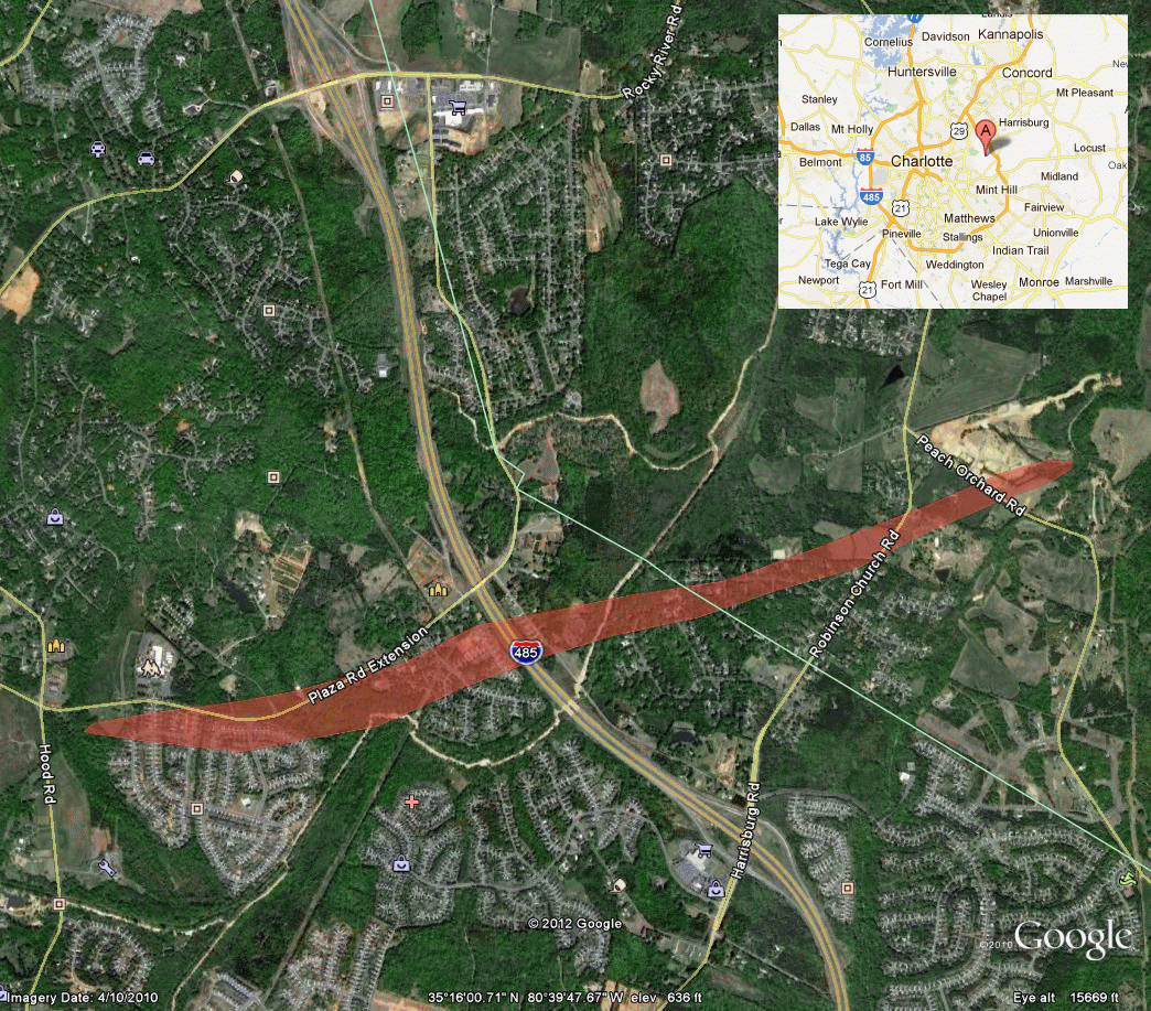 Approximate track of the Harrisburg NC tornado on 3 March 2012