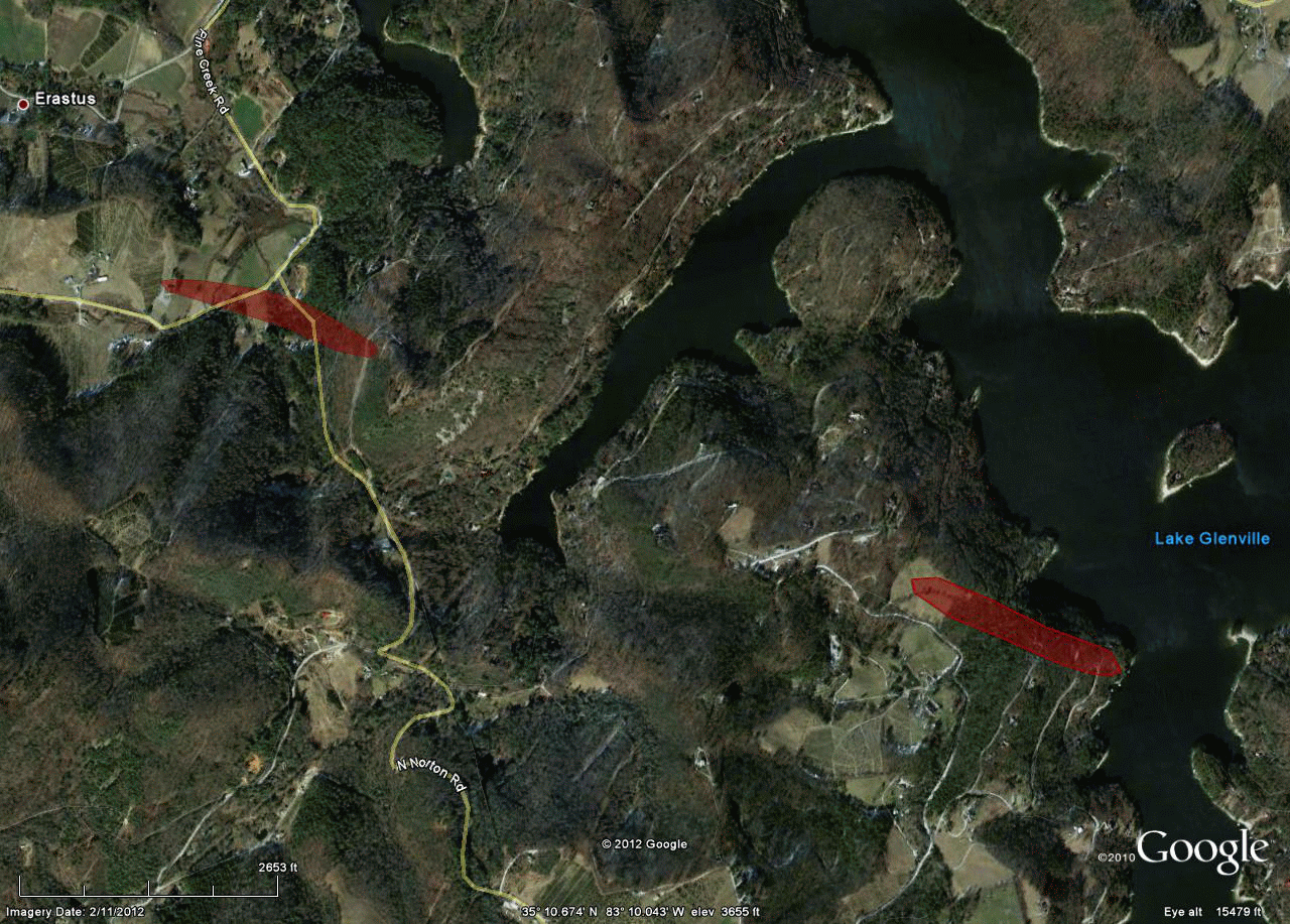 Track of Lake Glenville tornado on 3 March 2012