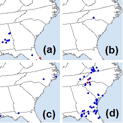 Comparison local storm reports for four recent HSLC environment forecasts