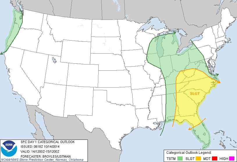 Day 1 Convective Outlook issued at 0618 UTC 14 October 2014