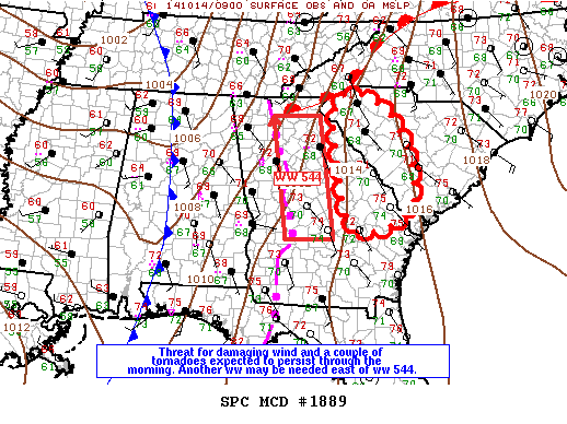 Mesoscale Discussion #1889 issued at 1022 UTC 14 October 2014