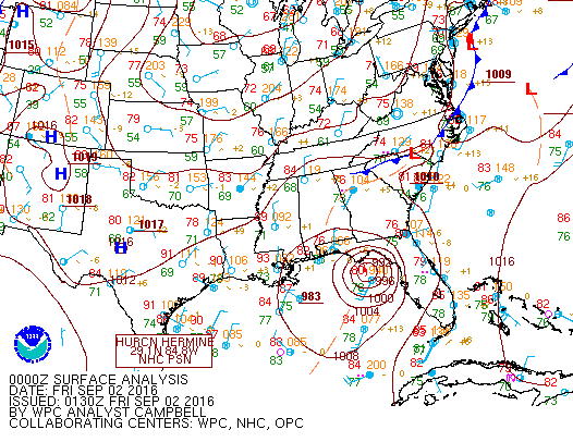 Surface analysis at 0000 UTC 2 Sept 2016