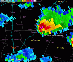 Radar reflectivity at 0.5 degree scan from the KGSP WSR-88D at 1844 UTC