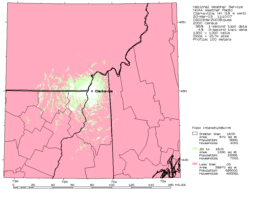 Detailed map of projected signal coverage of radio station WNG544