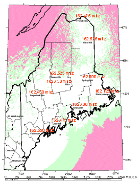 CLICK TO ENLARGE this map showing NOAA Weather Radio Broadcast Stations Serving Maine
