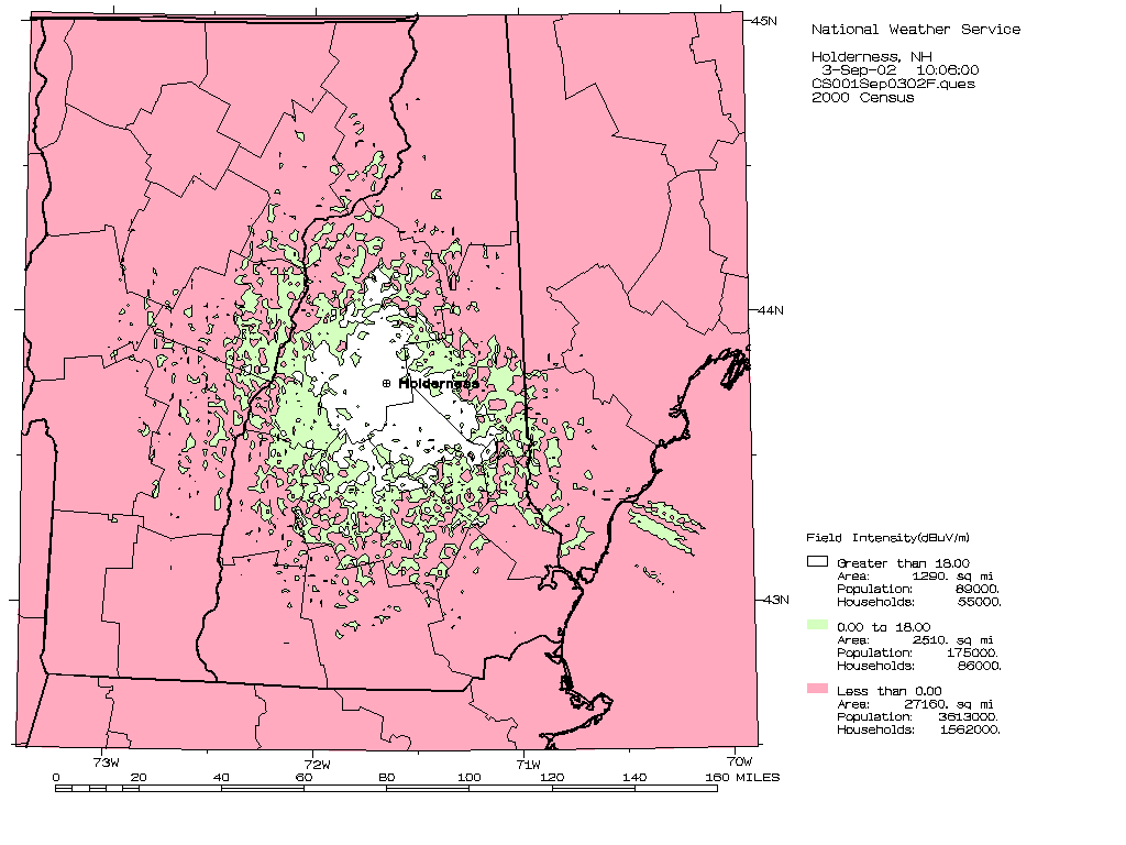 Detailed map of projected signal coverage of radio station WNG545