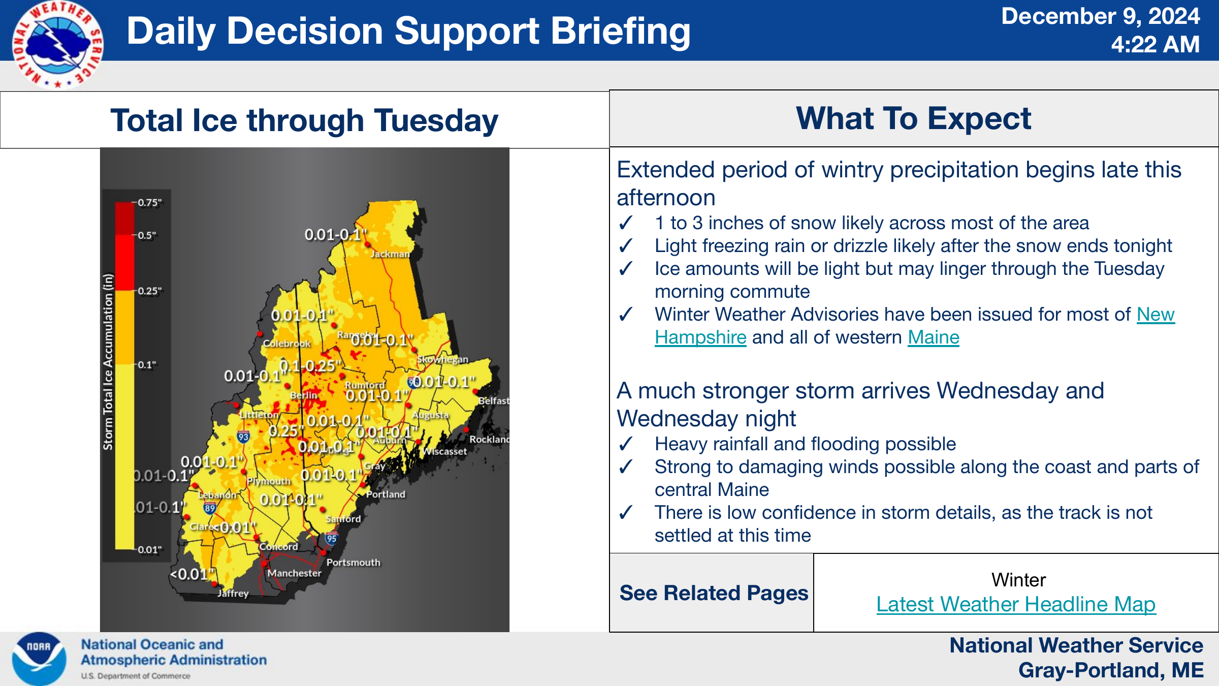 Shown in this graphic are the expected weather impacts for the next several days.