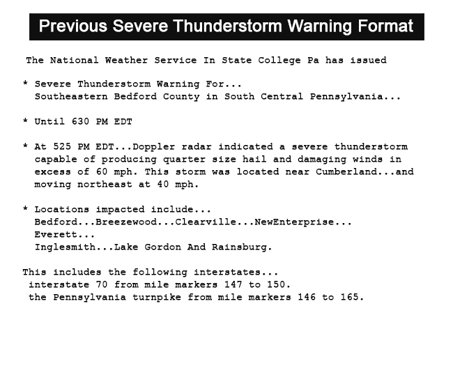 Previous Severe Thunderstorm Warning Format