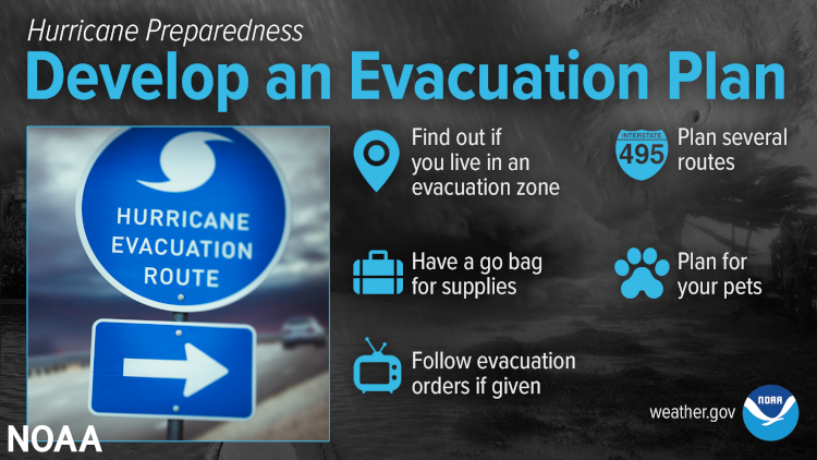Hurricane Preparedness Week infographic:  Develop an Evacuation Plan