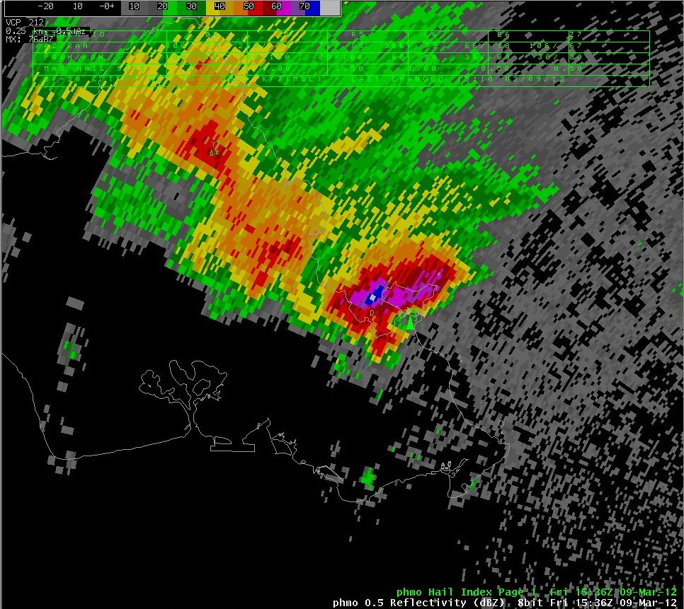 Molokai radar image from 5:36am HST on March 9, 2012