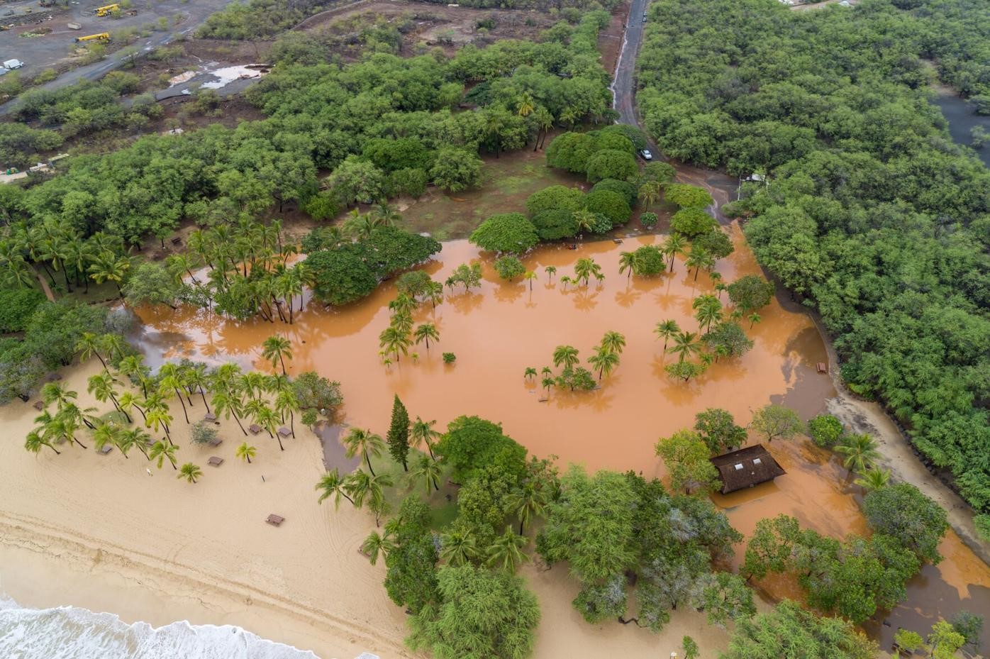 Flooded campground at Hulopoe Beach at Manele Bay, LÄnaÊ»i (KITV4)