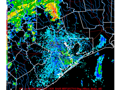 NOAA radar imagery of Tropical Storm Allison June 8-9 2001 that flooded the Houston area
