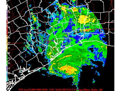 NOAA radar imagery of Tropical Storm Allison making landfall June 5-6 2001