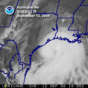 NOAA gif animation of Hurricane Ike crossing the Texas coastline on Saturday, September 13, 2008.