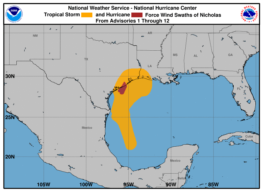 Wind History of Nicolas from NHC.