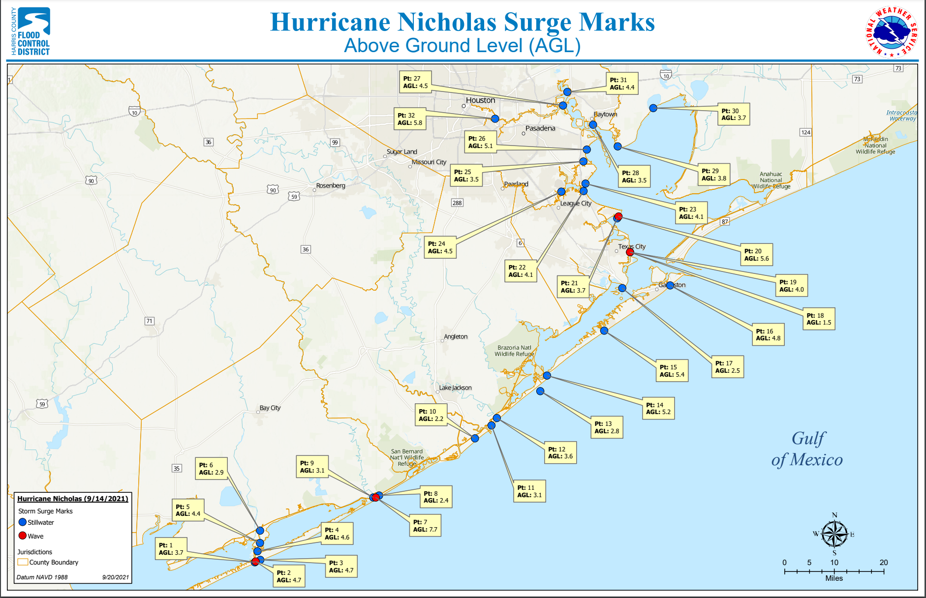 Map of High Water Marks reported around the area. Map created in conjunction with Harris County Flood Control District.