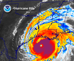 NOAA satellite image of Hurricane Rita taken at 2:32 AM CDT on Saturday, September 24, 2005.