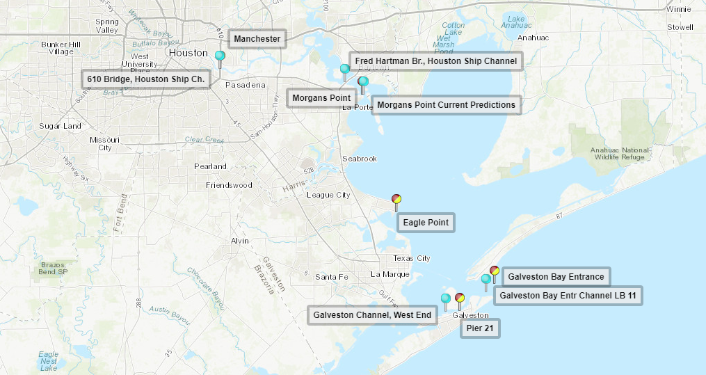 Map of Houston/Galveston Bay PORTS sites