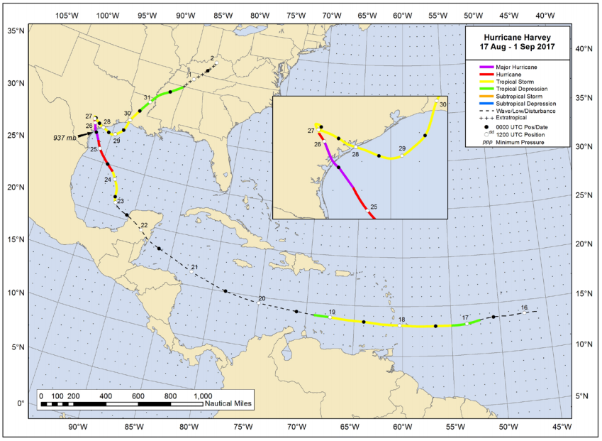 Hurricane Harvey trackmap from NHC