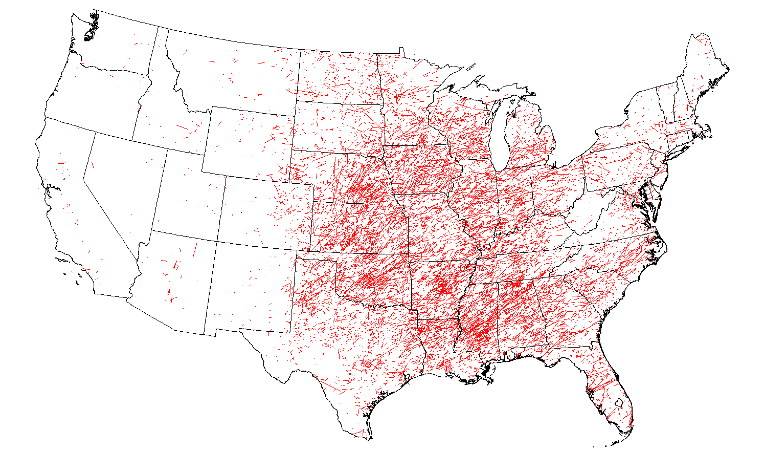 U.S. Tornado Tracks 1950-2015 (SPC)