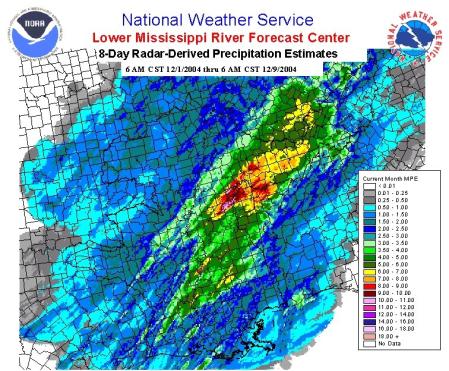 Rainfall map from the Lower Mississippi Forecast Center