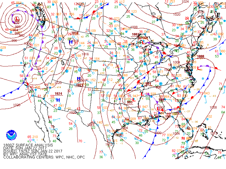 Surface Analysis at noon on 1/22/2017