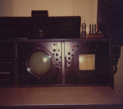 Checking the radar scope - This is the equipment used to monitor the WSR-74C radar.  Eventually, computer software became available to the office that made it easier to interpret the radar data.