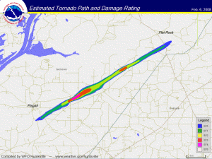 Map of the Jackson County, Alabama Tornado Path