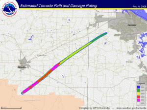 Map of the Lawrence and Morgan Counties, Alabama Tornado Path