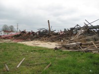 This is a metal warehouse building that was used to store farm equipment in the Powell community. The strongest winds of the tornado likely occurred around this area, as the damage indicators here gave us peak wind estimate of 155 mph winds as the entire structure was completely destroyed. 