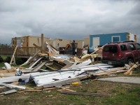 The tornado moved across the Stonebrook Subdivision in Sylvania. Significant damage occurred in one and two family residence homes, including the one pictured. The roof was completely blown off the house pictured and exterior walls collapsed with the only some of the interior walls remaining.