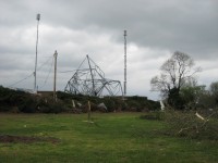 Strong winds from the tornado crumpled and knocked over a cell phone tower in Sylvania in western DeKalb County. 
