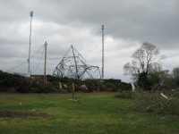 Strong winds from the tornado crumpled and knocked over a cell phone tower in Sylvania in western DeKalb County.