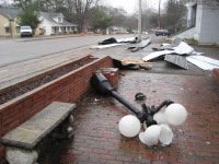 This scene was typical across a swath in Huntsville where debris was strewn around in the wake of the tornado.