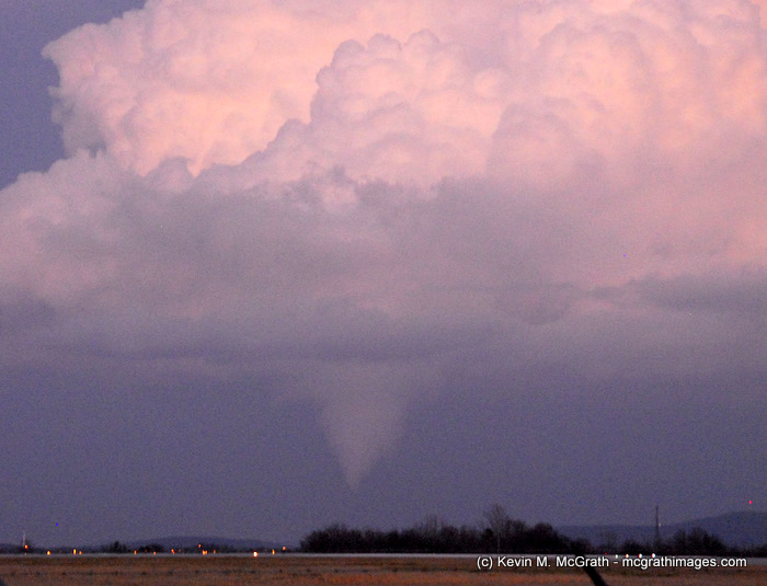 View of the tornado and storm cloud looking east towards Huntsville. Taken from the Huntsville International Airport. Photograph courtesy of Kevin McGrath.