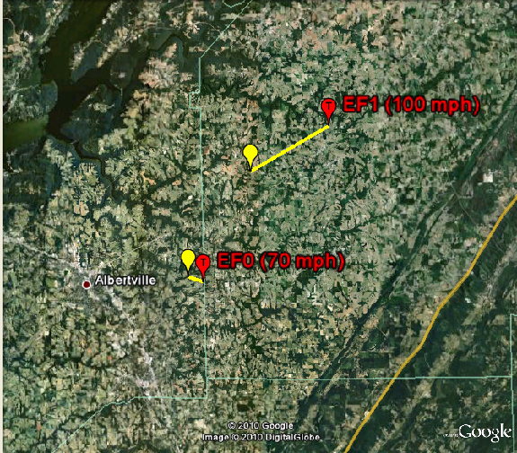 Tornado track map for the October 26th, 2010 Severe Weather Event