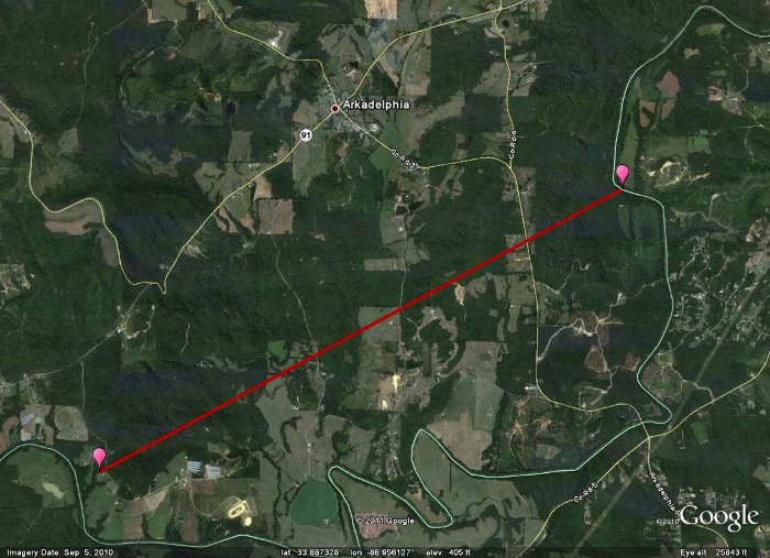 Complete Tornado Track across Cullman County in Google Earth.