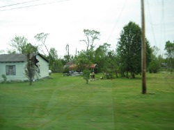 The remains of the Huddle House restaurant in Rainsville along Hwy 75.  