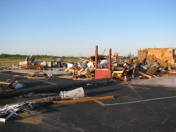 Off Hwy 20 near Hillsboro, the old Sonny's BBQ which was completely destroyed along with two neighboring houses.