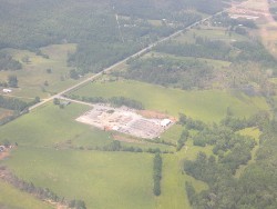 Aerial view of the destroyed Ferguson Industries plant