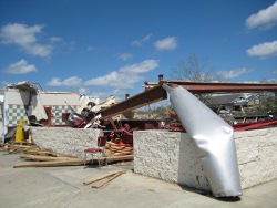 The remains of the Huddle House restaurant in Rainsville along Hwy 75.  