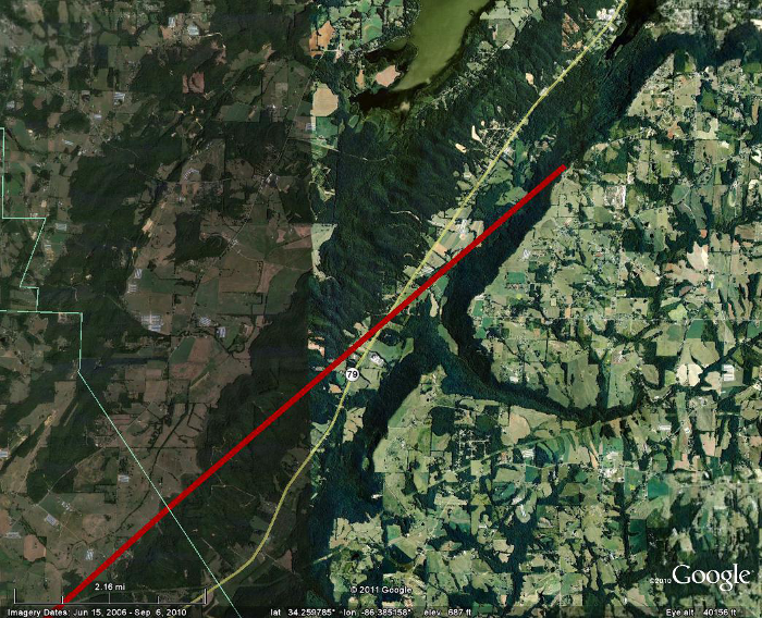 Tornado Path across northern Blount and Marshall counties.