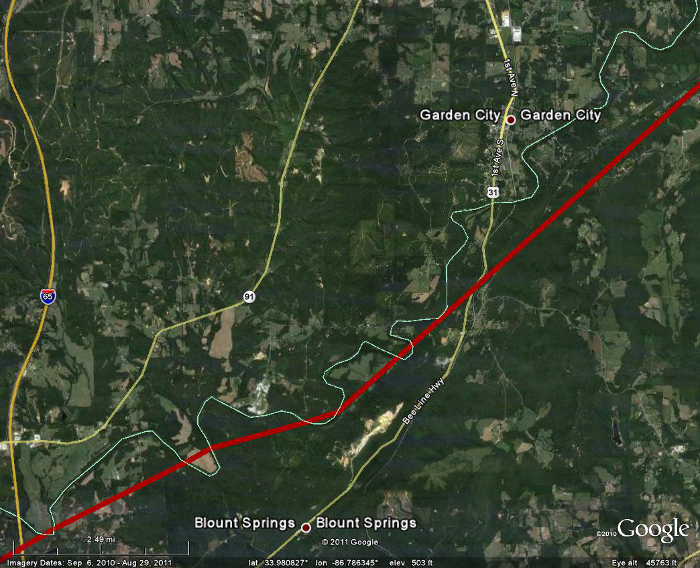 Tornado Path across Cullman and Blount county line.