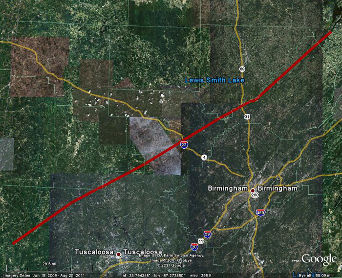 Complete Tornado Track  in Google Earth.