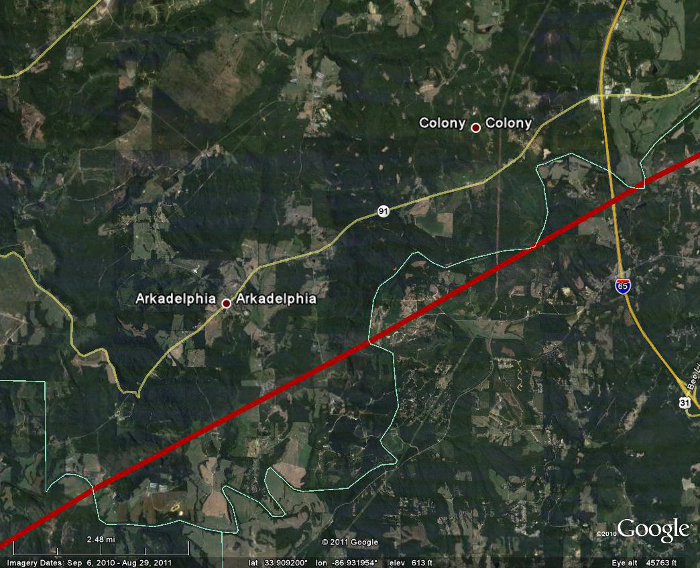 Tornado Path across Cullman and Blount counties.