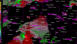 BMX 0.5 degree storm relative velocity  loop of the EF-5 tornado track -- 5:01 PM to 5:33 PM CDT April 27 2011